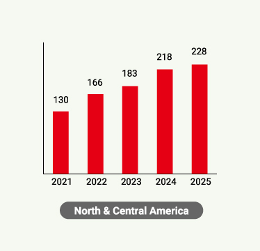 Sales in North & Central America (last 5 years)