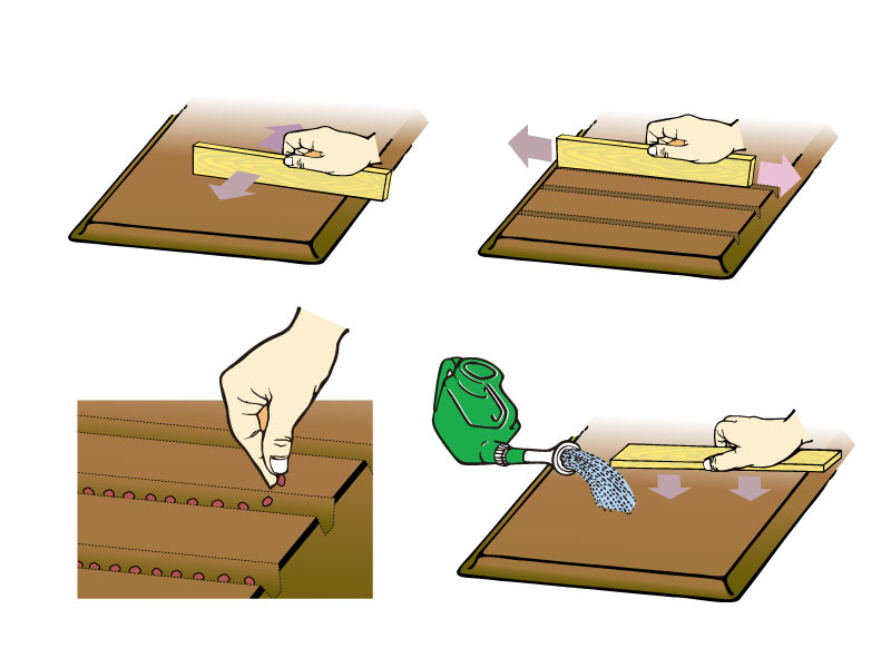 タネまき、すじまきの方法を示したイラスト。